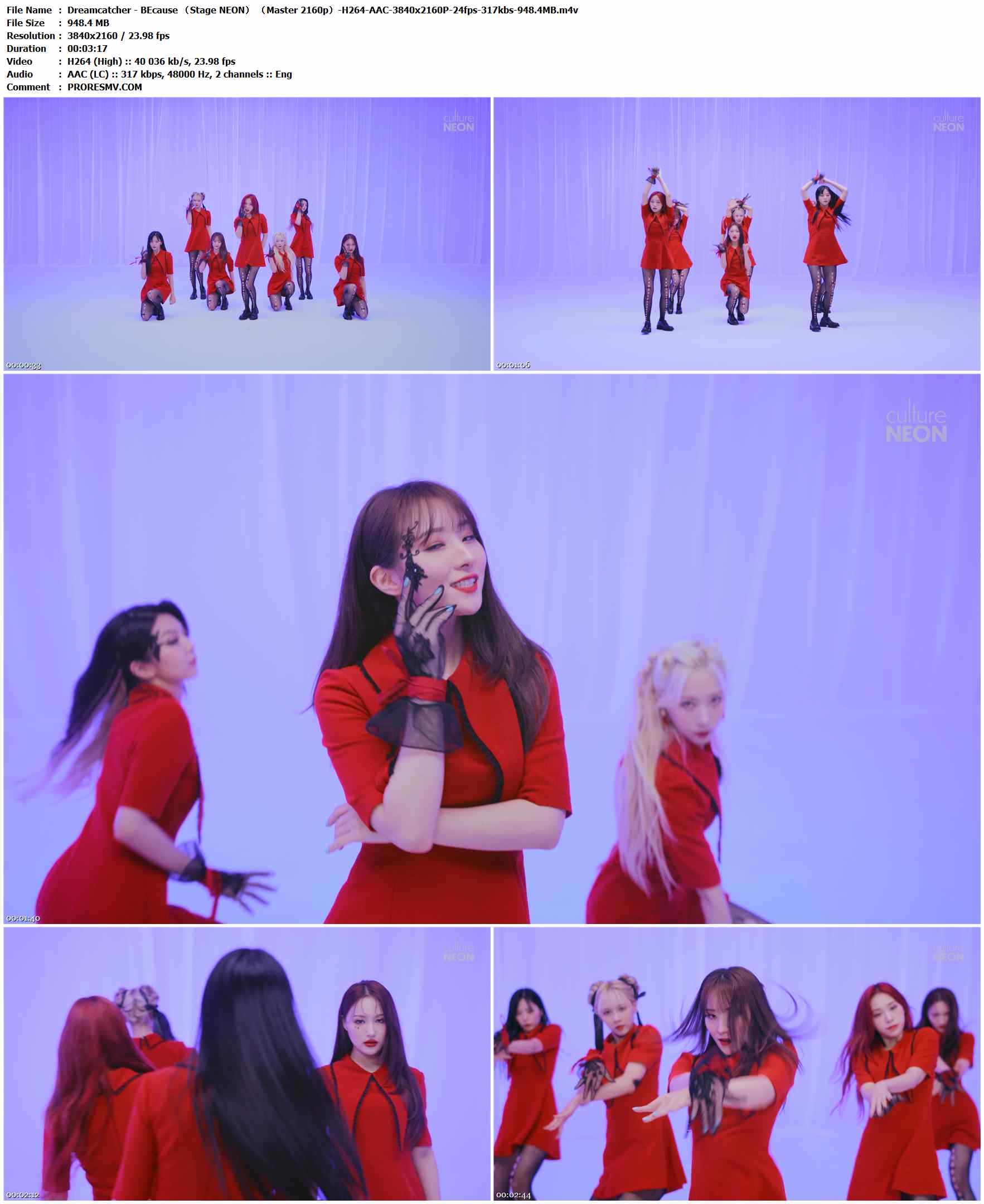 Dreamcatcher - BEcause （Stage NEON） （Master 2160p）-H264-AAC-3840x2160P-24fps-317kbs-948.4MB官方MV_高清MV